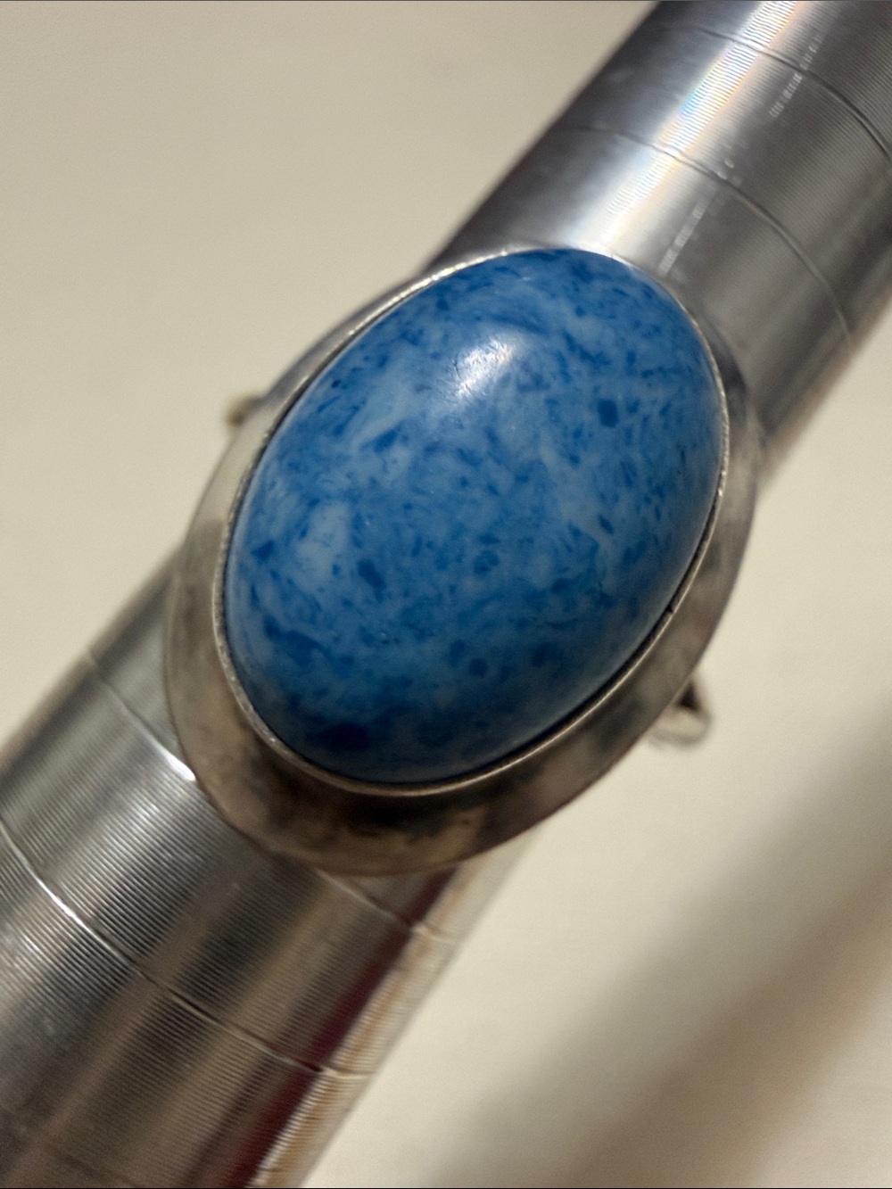 Sterling Silver Blue Oval Stone Ring size 7.75